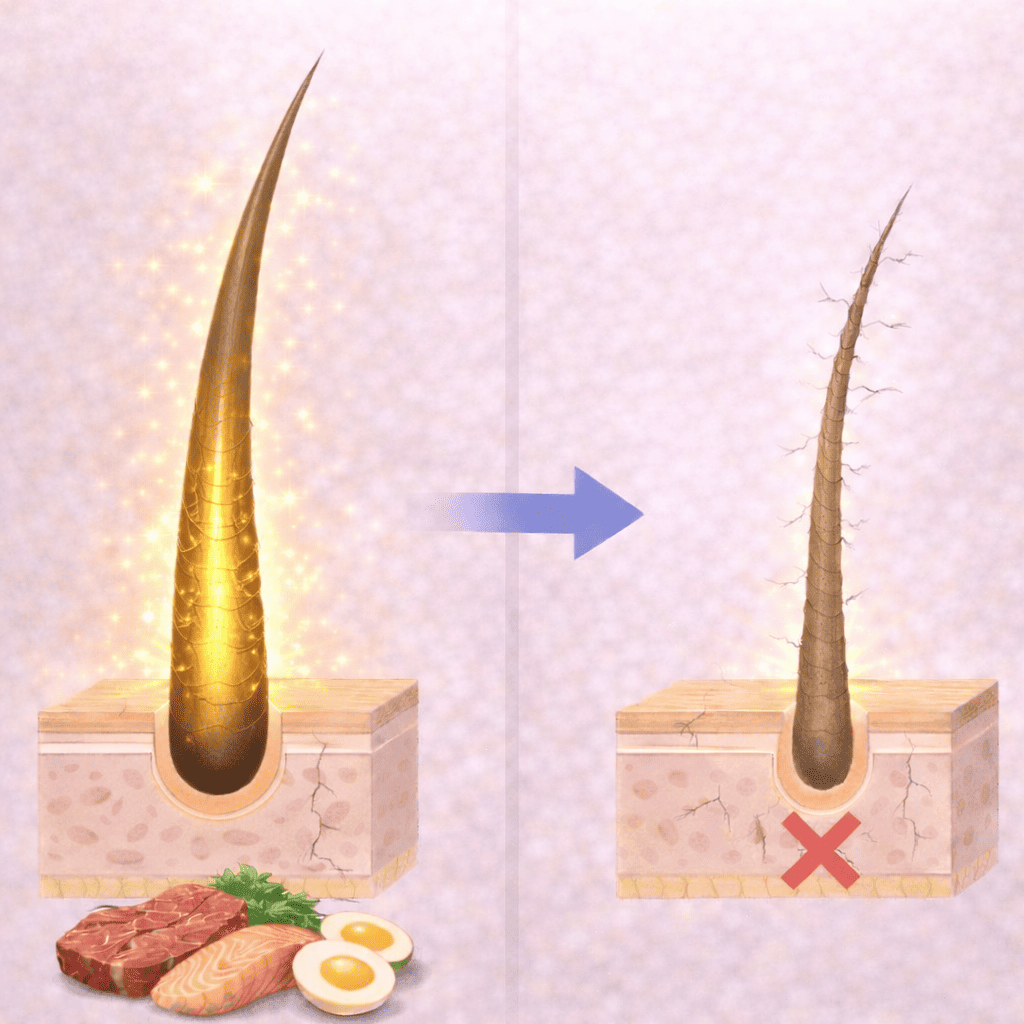 びまん性脱毛症はたんぱく質(ケラチン)が減少すると進んでいく