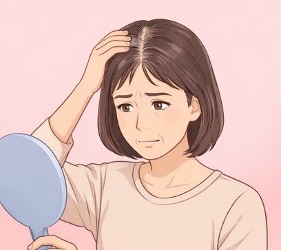 50代女性が分け目の薄さを気にしている【びまん性脱毛症】