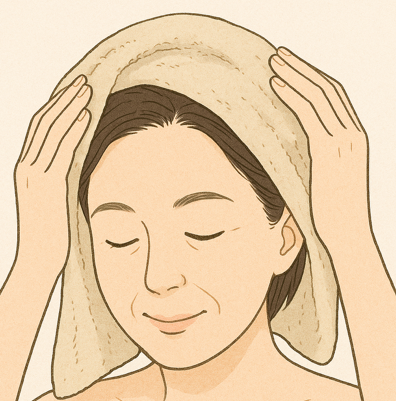 タオルで髪の毛と頭皮の水分を取る