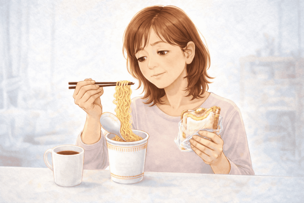 栄養の偏った食事の50代女性