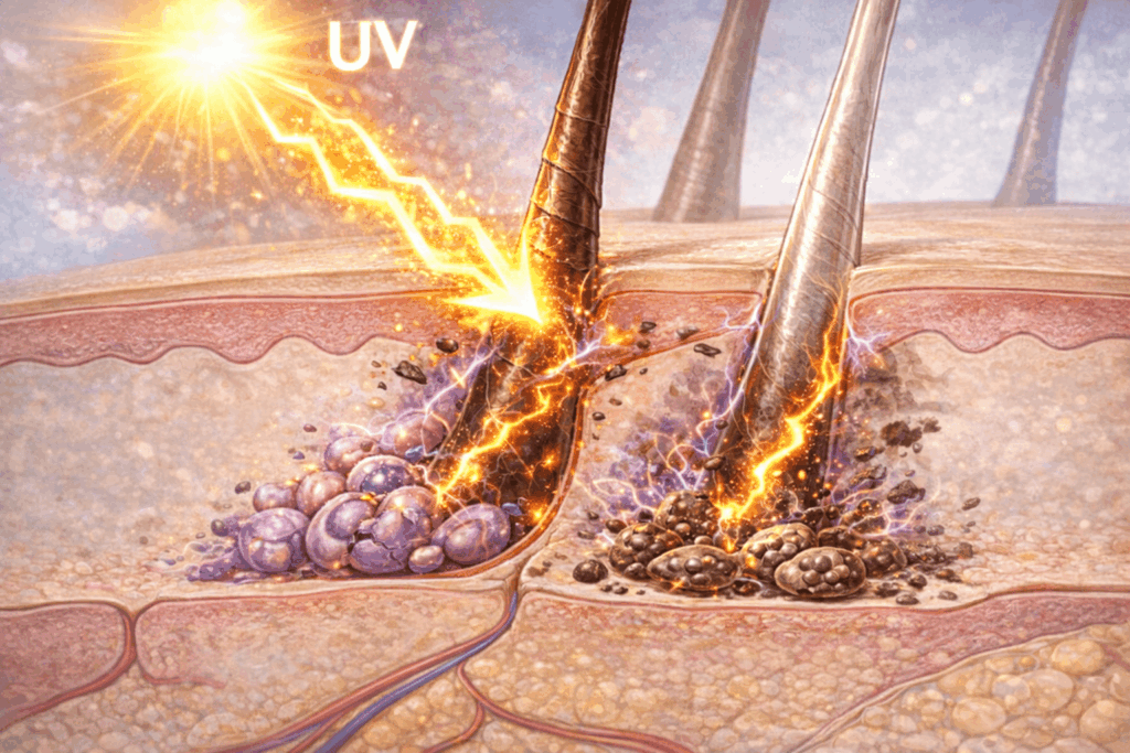 紫外線を受けダメージを受ける毛母細胞