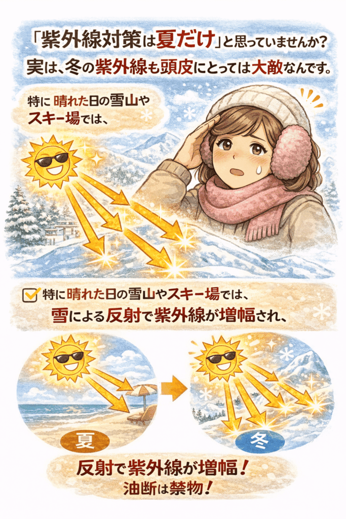 冬の紫外線は夏よりも頭皮や髪に負担がかかる。