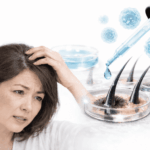 50代女性の薄毛悩みとiPS細胞培養上清液による最新スカルプケアのイメージ図